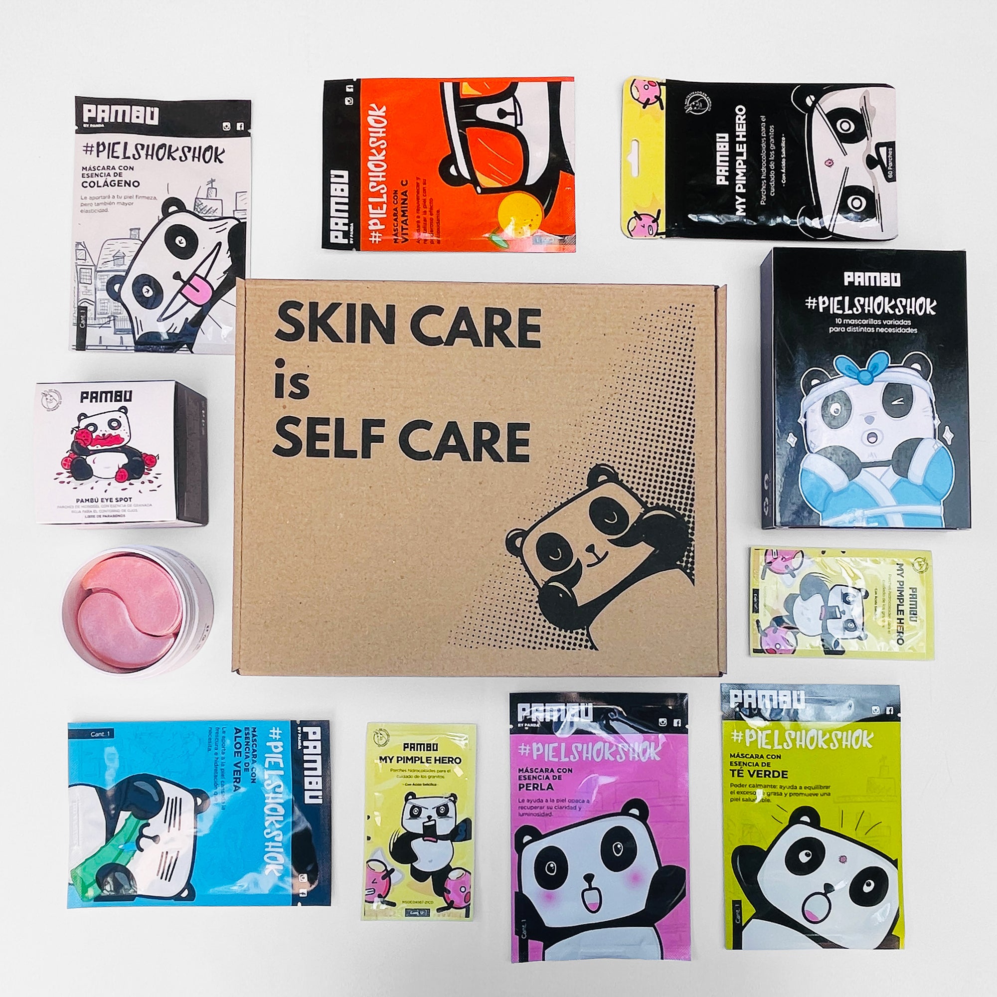 Cajita PAMBÚ #1 – Kit de 10 Mascarillas Variadas + Parches para Ojos y Anti Acné