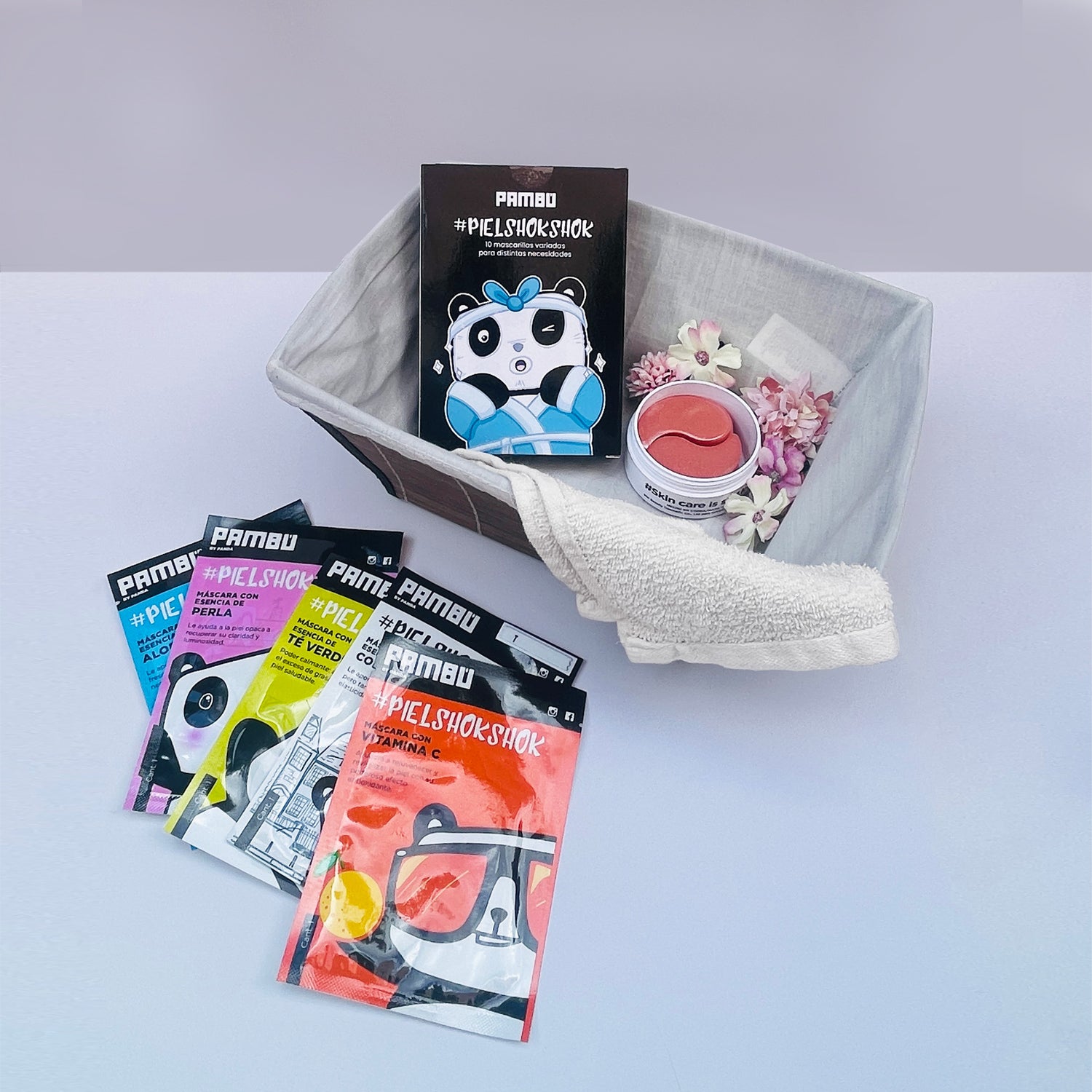 Cajita PAMBÚ #1 – Kit de 10 Mascarillas Variadas + Parches para Ojos y Anti Acné