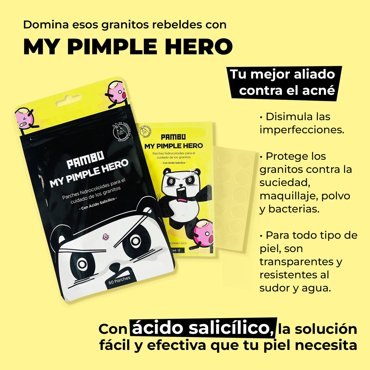 My Pimple Hero PAMBÚ. Parches Hidrocoloides para el Cuidado de los Granintos. 60 pcs